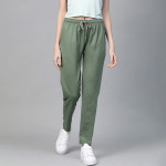 Women Green Solid Side Stripes Cropped Track Pants