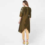 Women Olive Ethnic Motifs Embroidered Thread Work Kurta