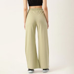 Women Olive Green Solid Cotton Wide Leg Track Pants