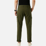 Men Olive Slim Fit Pure Cotton Cargos Trousers