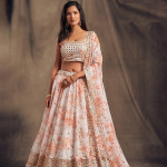 White & Beige Printed Semi-Stitched Lehenga & Unstitched Blouse With Dupatta