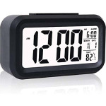 CASE PLUS Digital Smart Backlight Battery Operated Alarm Table Clock with Automatic Sensor, Date & Temperature (Black) (Black Alarm Clock)