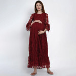 Women Maroon Maternity Self Design Maxi Dress