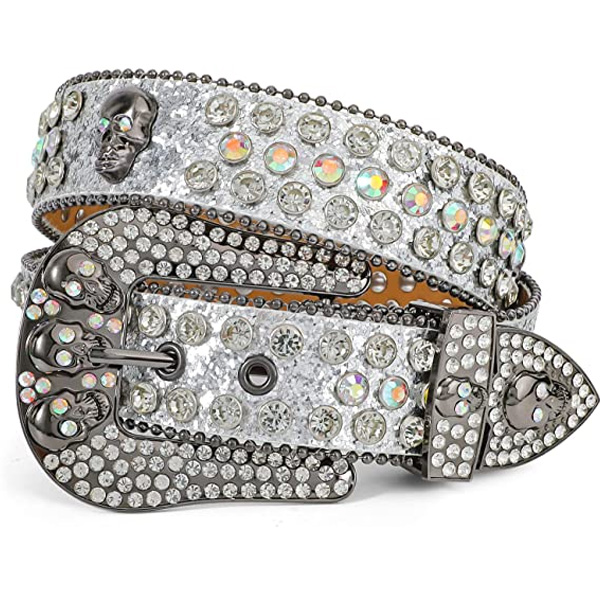 Women Man Luxury Designer Diamond Studded Belt SKULL Western Rhinestones  Belts