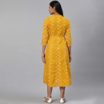 Women Mustard Yellow & Off-White Printed Pure Cotton Maternity A-Line Dress